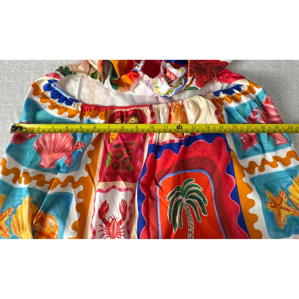 Tropical Stamp Halter Cutout Maxi Dress Multi Color Size L - Picture 7 of 10